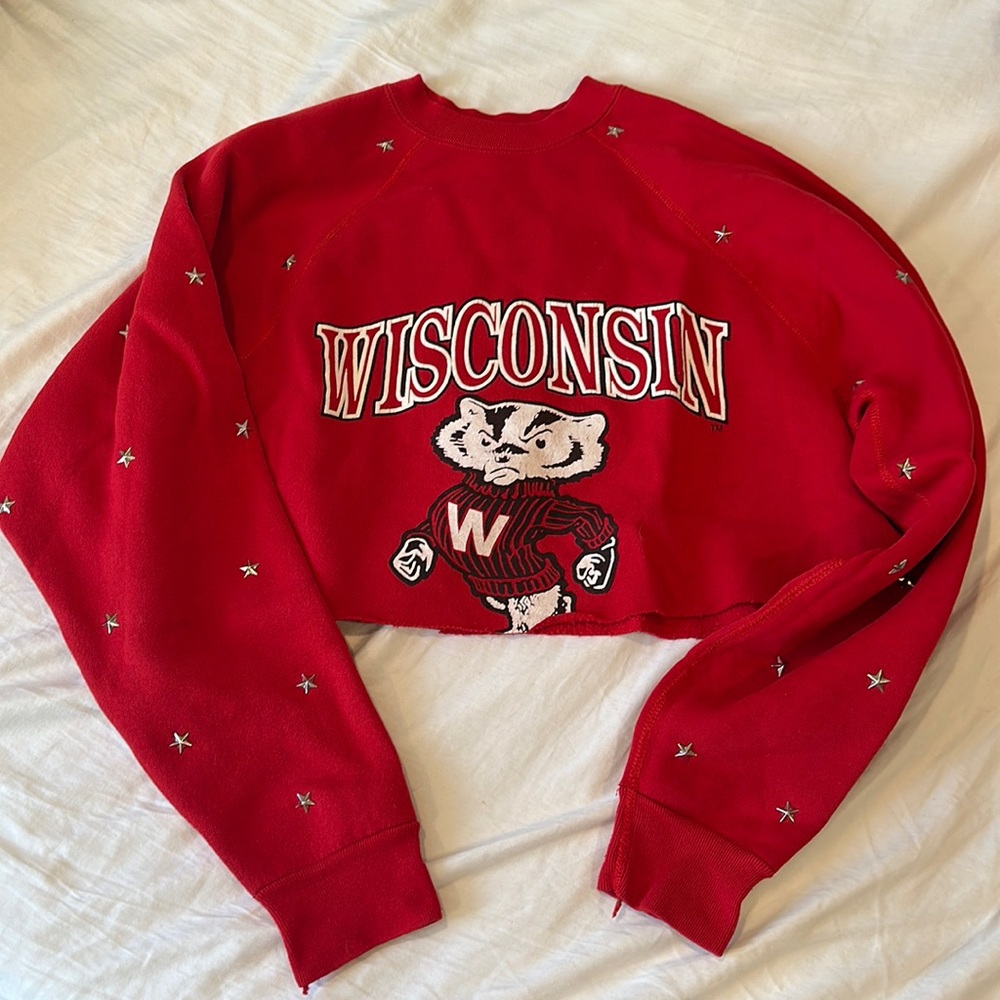 Vintage Cropped and Studded Wisconsin / College Apparel